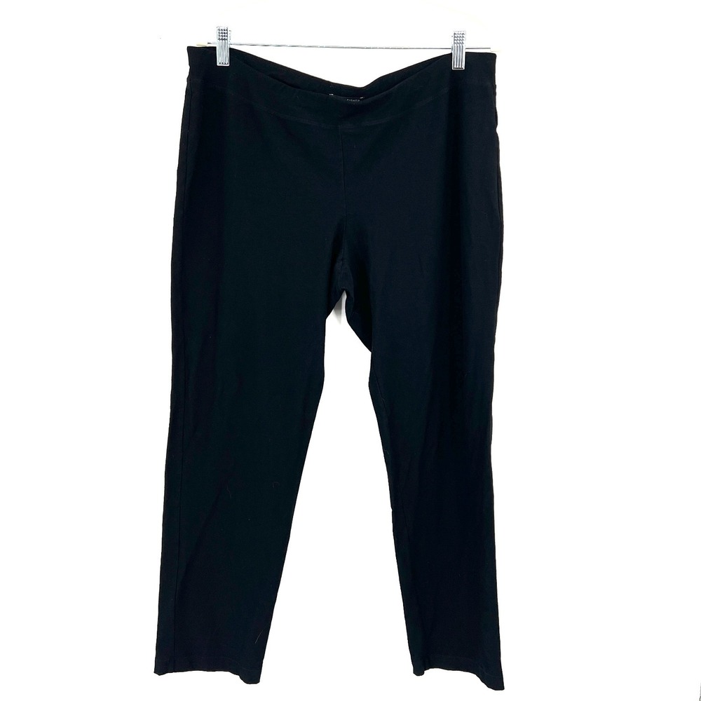 Eileen Fisher black pants classic straight leg lagenlook green quiet luxury L